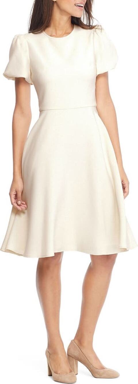 Gal Meets Glam Krista Puff Sleeve Crepe Fit & Flare Dress Size 6